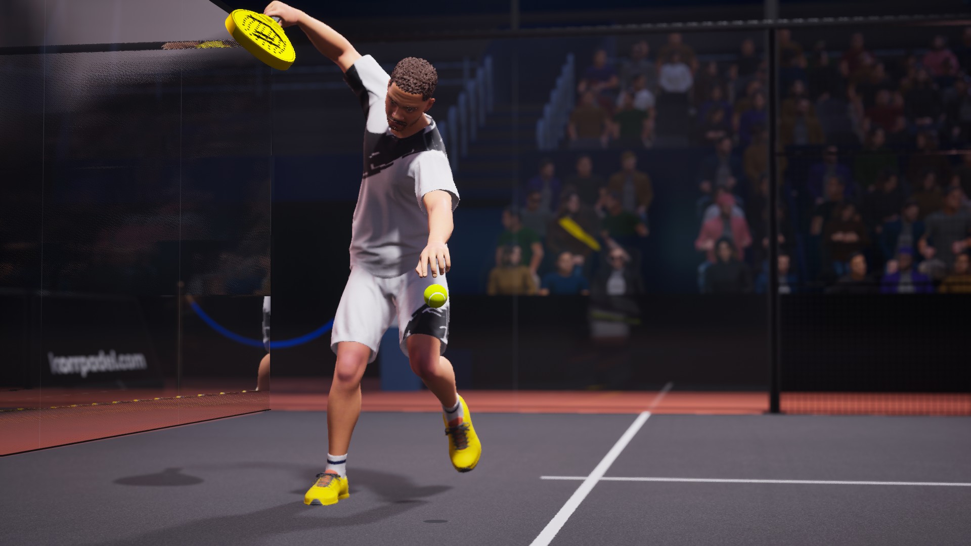 Capture de gameplay du jeu vid&eacute;o KorrPadel en d&eacute;veloppement montrant un match en cours.